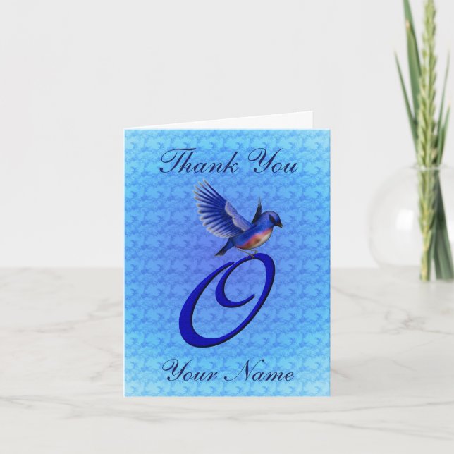 Bluebird Monogram Initial O Personalized Letterpress Thank You Card (Front)