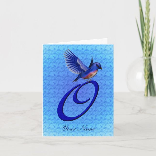 Bluebird Monogram Initial O Personalized Note Card (Front)