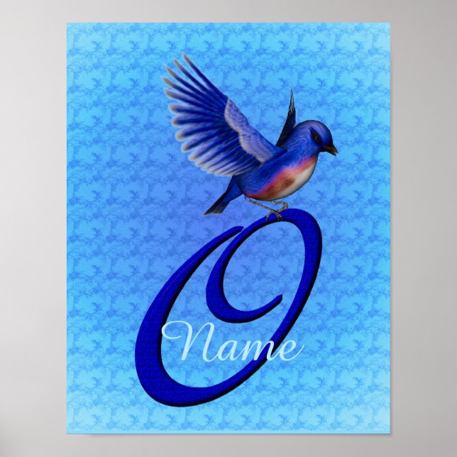Bluebird Monogram Initial O Personalized Poster (Front)