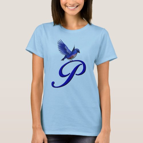 Bluebird Monogram Initial P Elegant T_Shirt