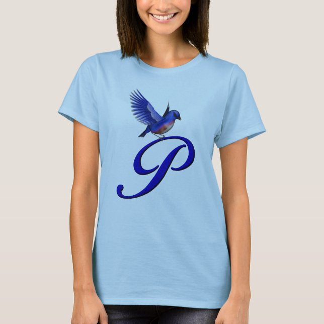 Bluebird Monogram Initial P Elegant T-Shirt (Front)