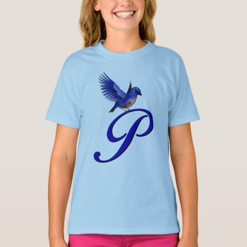 Bluebird Monogram Initial P Elegant  T_Shirt
