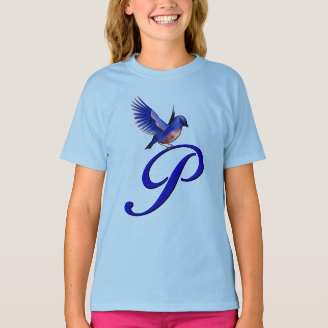 Bluebird Monogram Initial P Elegant  T-Shirt (Front)