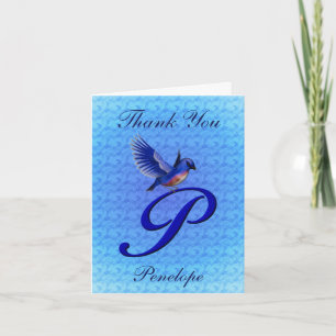 Bluebird Monogram Initial P Personalized Letterpress Thank You Card