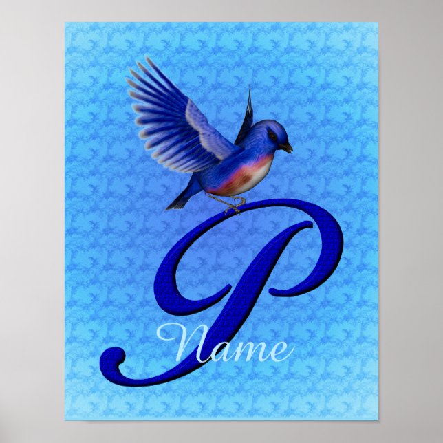 Bluebird Monogram Initial P Personalized Poster (Front)