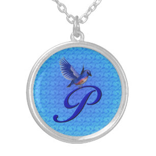 Bluebird Monogram Initial P Silver Plated Necklace
