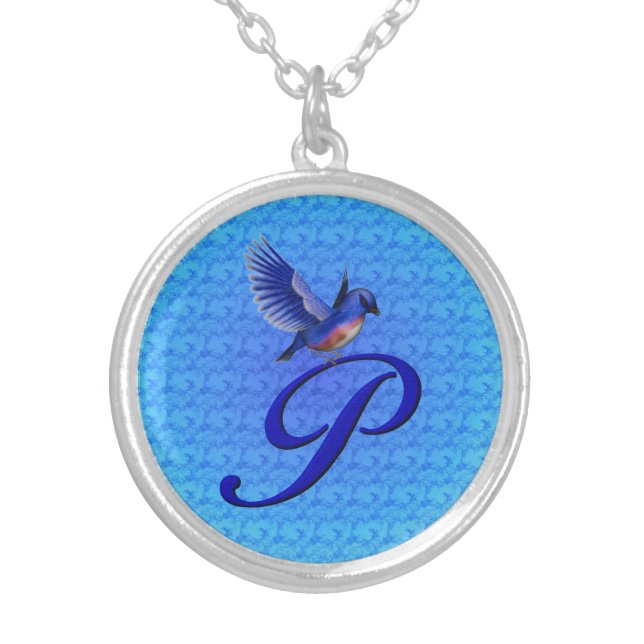 Bluebird Monogram Initial P Silver Plated Necklace (Front)