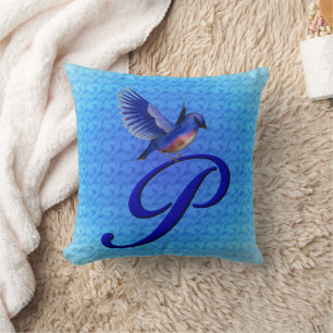 Bluebird Monogram Initial P Throw Pillow