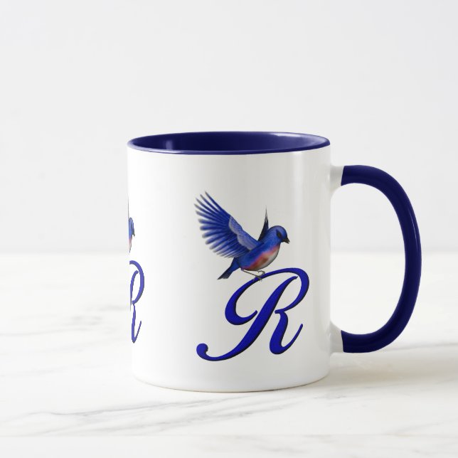 Bluebird Monogram Initial R Elegant Mug (Right)