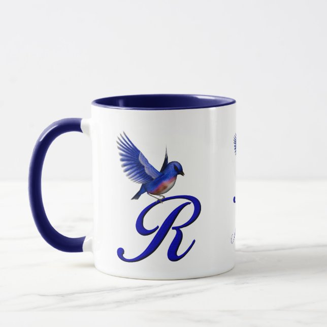 Bluebird Monogram Initial R Elegant Personalized Mug (Left)