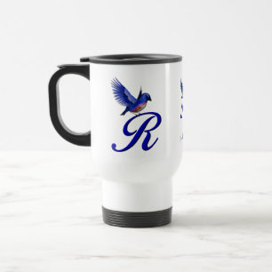 Bluebird Monogram Initial R Elegant Personalized Travel Mug