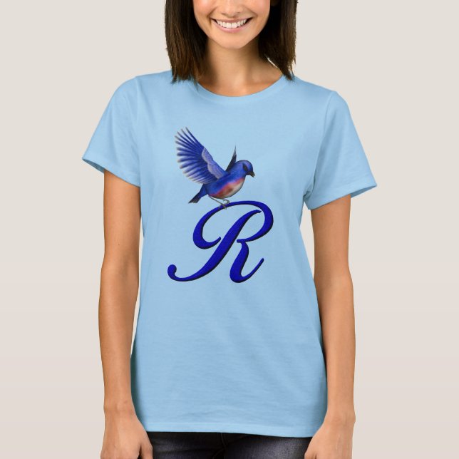 Bluebird Monogram Initial R Elegant T-Shirt (Front)