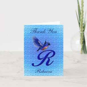 Bluebird Monogram Initial R Personalized Letterpress Thank You Card
