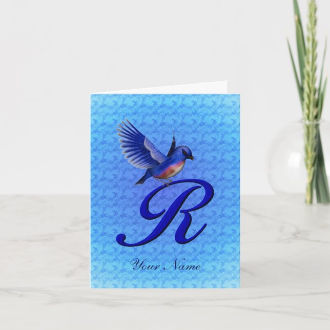 Bluebird Monogram Initial R Personalized Note Card (Front)