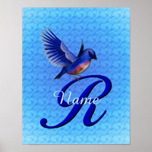 Bluebird Monogram Initial R Personalized Poster
