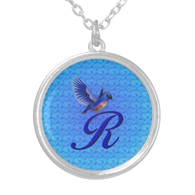 Bluebird Monogram Initial R Silver Plated Necklace (Front)