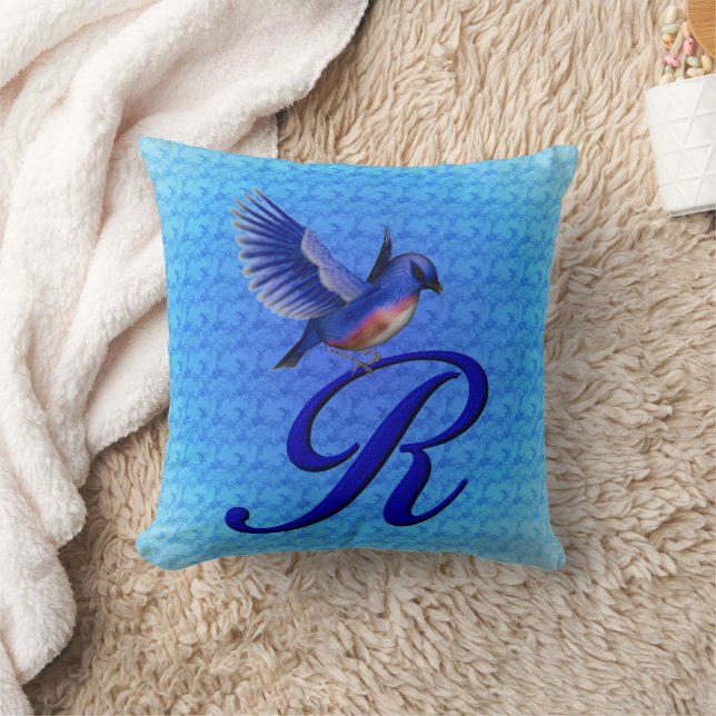 Bluebird Monogram Initial R Throw Pillow (Blanket)