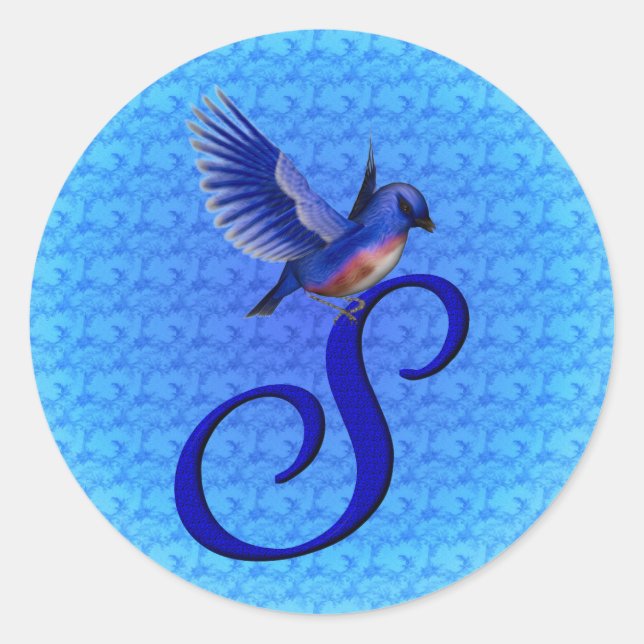 Bluebird Monogram Initial S Elegant Classic Round Sticker (Front)