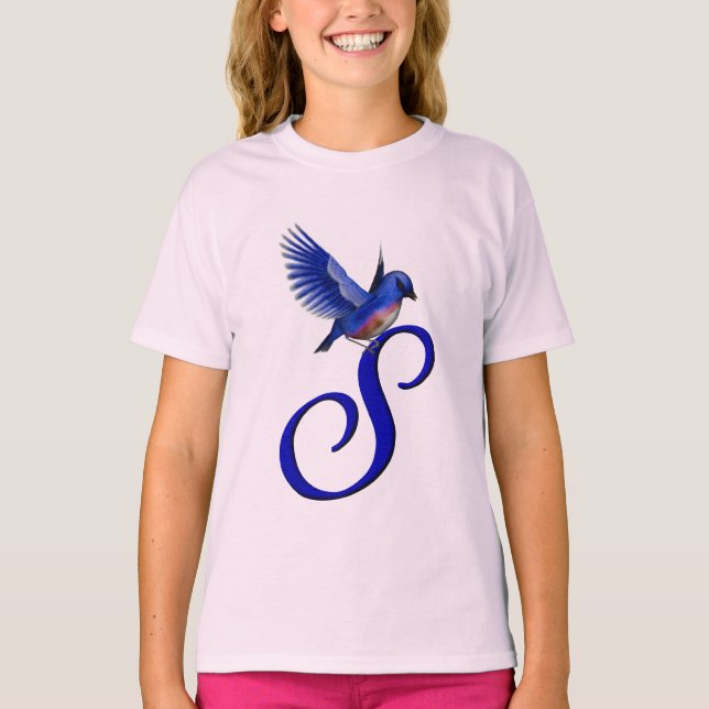 Bluebird Monogram Initial S Elegant  T-Shirt (Front)