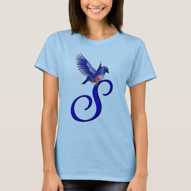 Bluebird Monogram Initial S Elegant T-Shirt (Front)