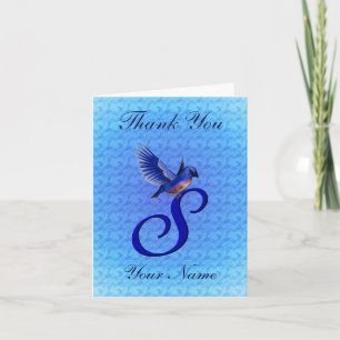 Bluebird Monogram Initial S Personalized Letterpress Thank You Card