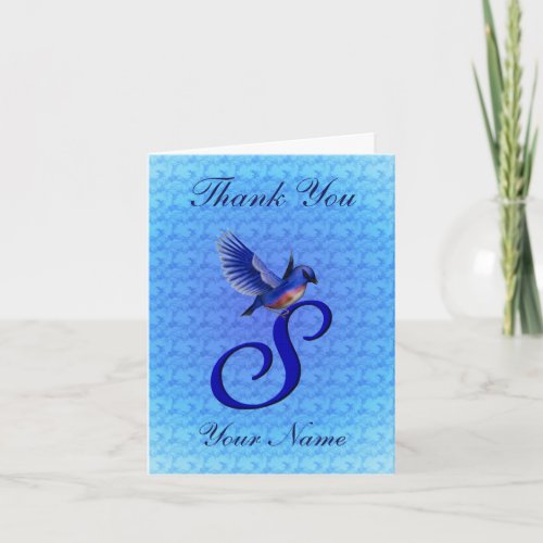 Bluebird Monogram Initial S Personalized Letterpress Thank You Card