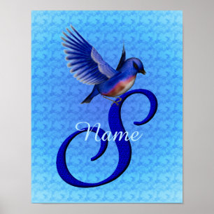 Bluebird Monogram Initial S Personalized Poster