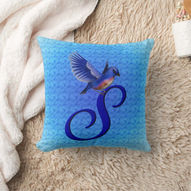 Bluebird Monogram Initial S Throw Pillow (Blanket)
