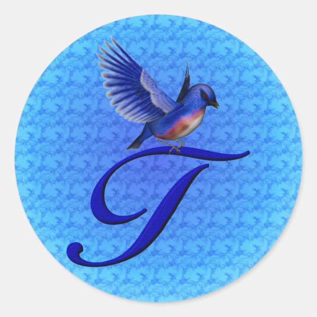 Bluebird Monogram Initial T Classic Round Sticker (Front)