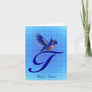 Bluebird Monogram Initial T Personalized Note Card
