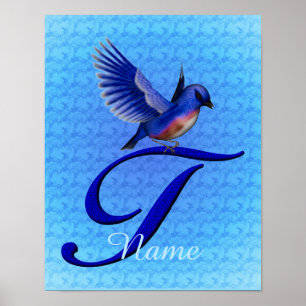 Bluebird Monogram Initial T Personalized Poster