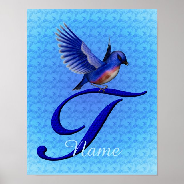 Bluebird Monogram Initial T Personalized Poster (Front)