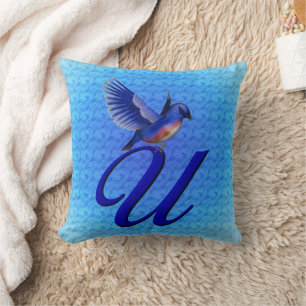 Bluebird Monogram Initial U Throw Pillow