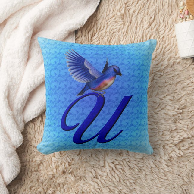Bluebird Monogram Initial U Throw Pillow (Blanket)
