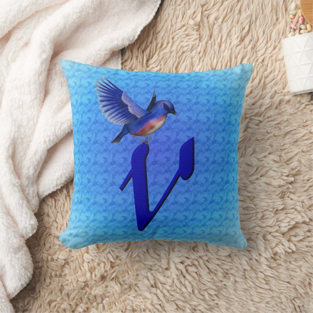 Bluebird Monogram Initial V Throw Pillow (Blanket)