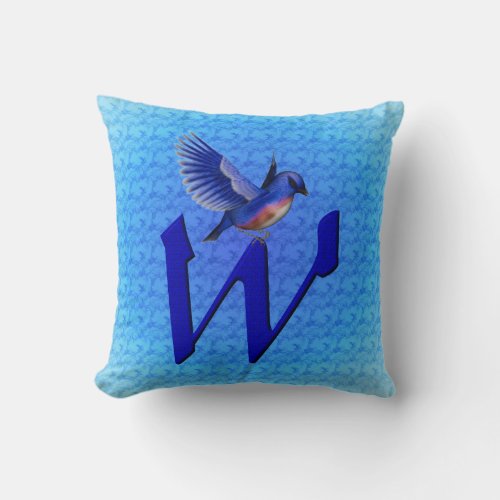 Bluebird Monogram Initial W Throw Pillow