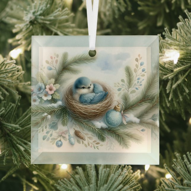 Bluebird Nest with Ornaments in Winter Pines (Insitu)