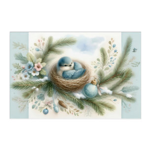 Bluebird Nest with Ornaments in Winter Pines Acrylic Print