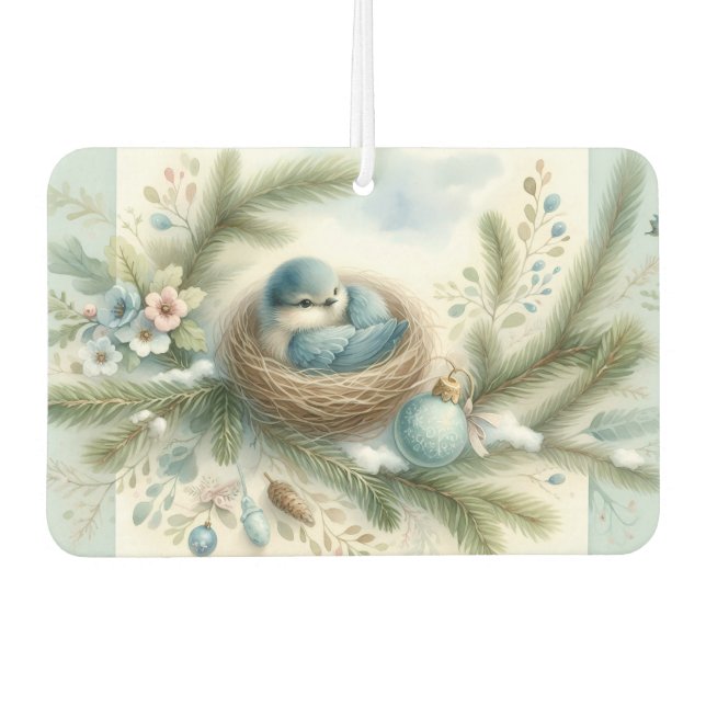 Bluebird Nest with Ornaments in Winter Pines  Air Freshener (Front)