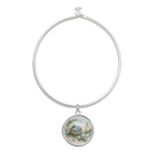 Bluebird Nest with Ornaments in Winter Pines Bangle Bracelet