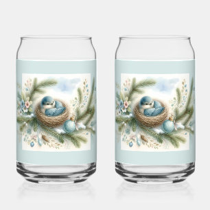Bluebird Nest with Ornaments in Winter Pines  Can Glass