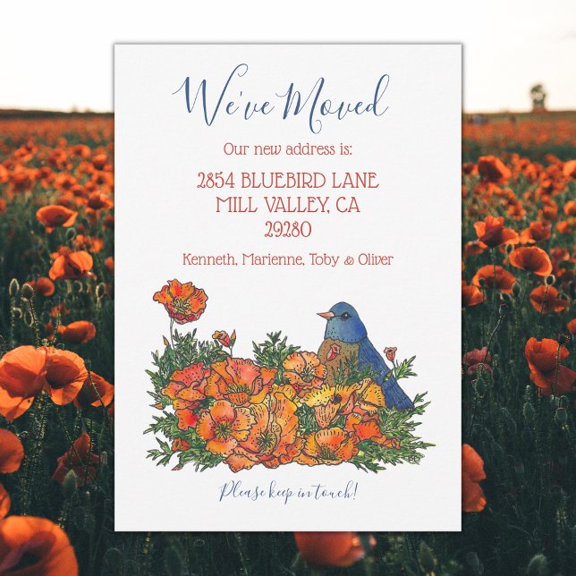 Bluebird New Address Announcement (Bluebird moving new address announcement cards.)