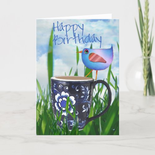 Bluebird of Coffee Happiness Happy Birthday Card