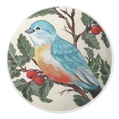 Bluebird of Happiness Cherries Drawer Door Cabinet Ceramic Knob