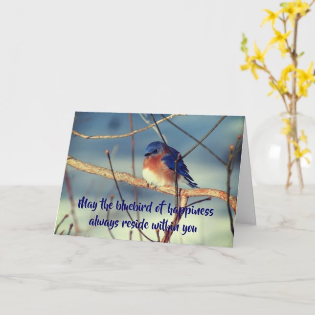 Bluebird Of Happiness Inspirational Card (Yellow Flower)