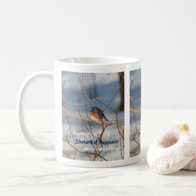 Bluebird Of Happiness Inspirational  Coffee Mug (With Donut)