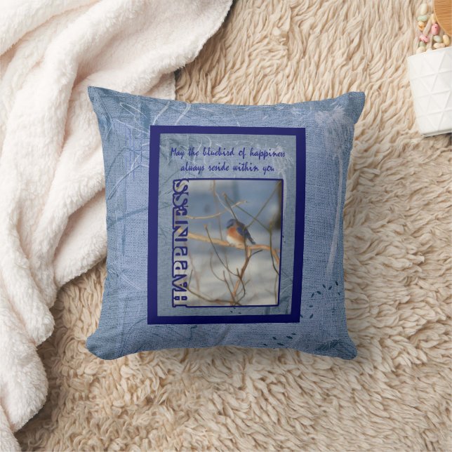 Bluebird Of Happiness Inspirational Throw Pillow (Blanket)