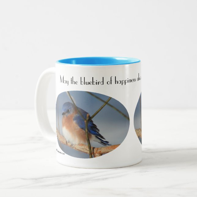 Bluebird Of Happiness Inspirational Two-Tone Coffee Mug (Front Left)