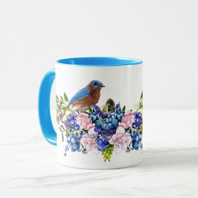 Bluebird of Happiness Personalized Floral  Mug (Front Left)