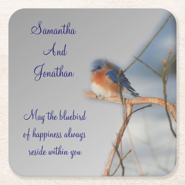 Bluebird Of Happiness Wedding  Square Paper Coaster (Front)
